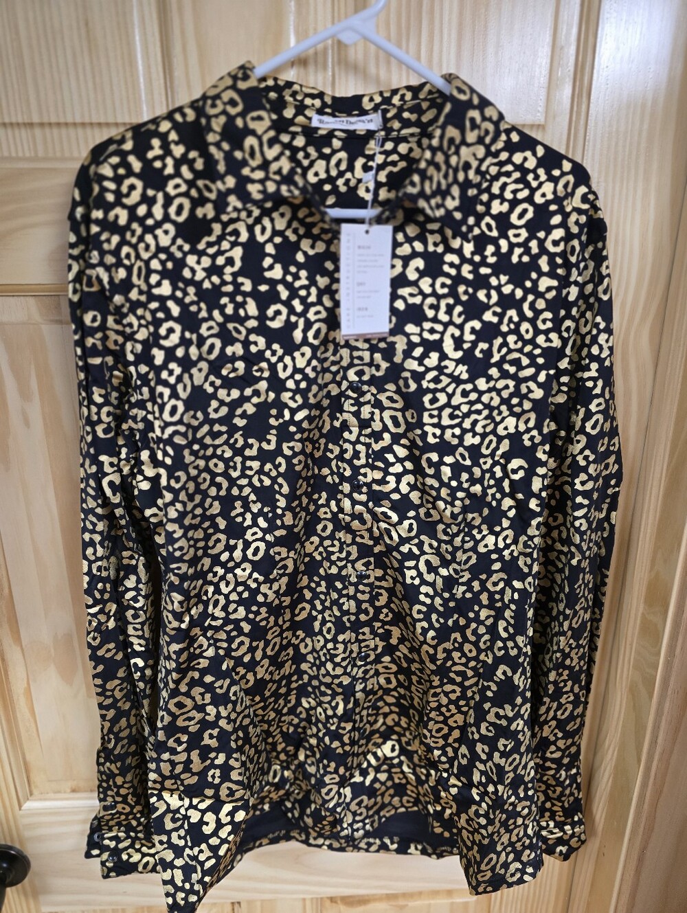 Leopard Print Long-Sleeve Shirt - Black & Gold